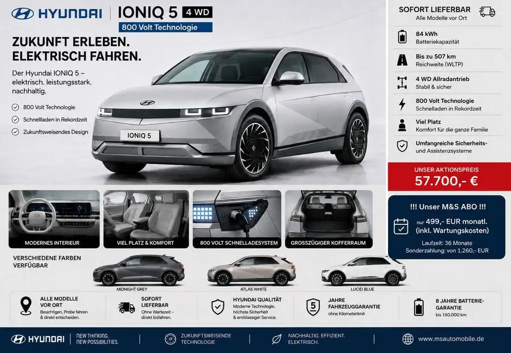 Hyundai IONIQ 5 Uniq Elektro 4WD ° Werks Garantie 2030-800 V Technik-499.-Euro (Abo) ohne Anzahlung°