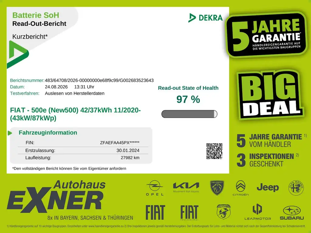 Fiat 500e 42 kWh LED+SHZ+Keyless+Fernlichtass.+Kam.