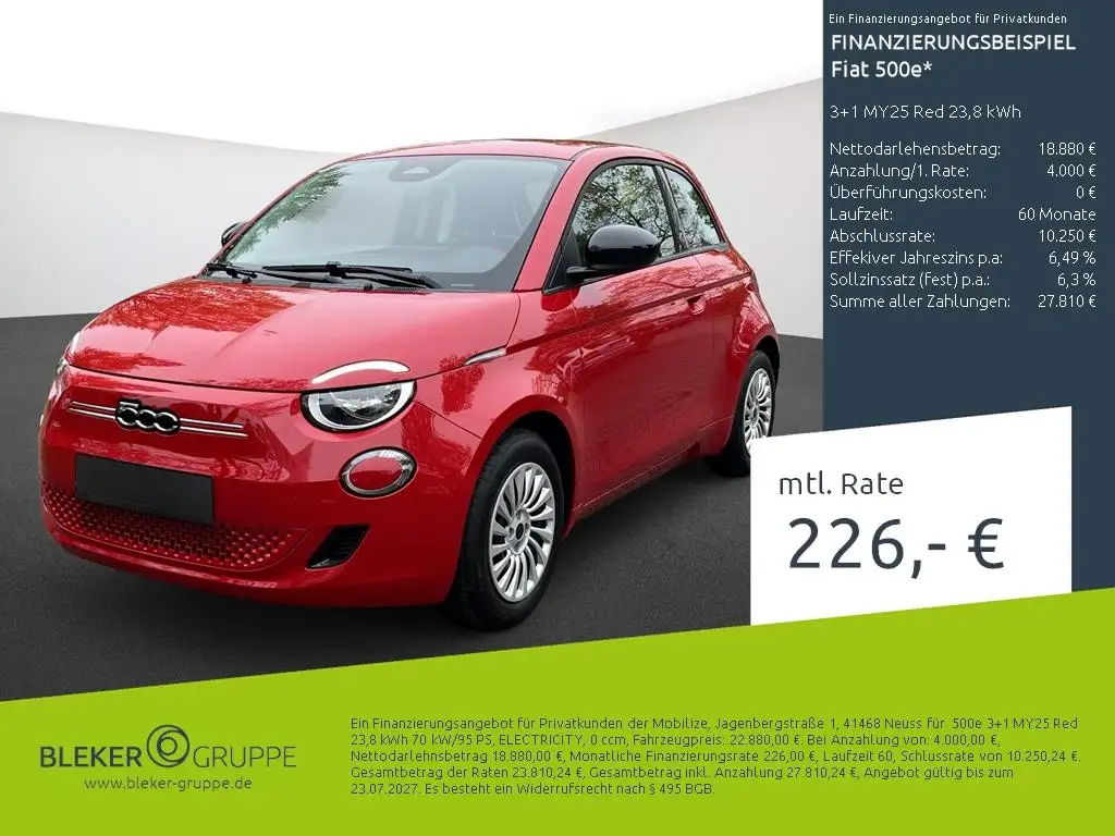 Fiat 500e 3+1 MY25 Red 23,8 kWh