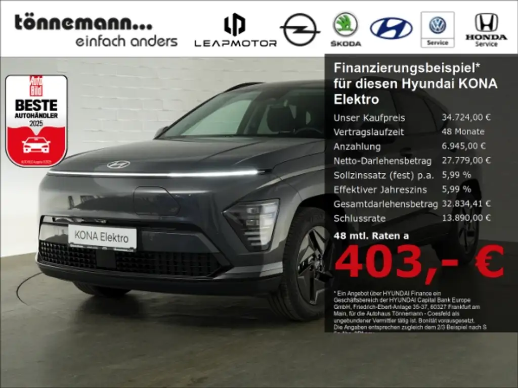 Hyundai KONA TREND 65kWH+VOLL LED+NAVI+RÜCKFAHRKAMERA+SITZ-/LEN