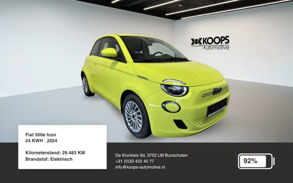 Fiat 500e 24 kWh SOH 92% | Car play | Cruise control | Lane