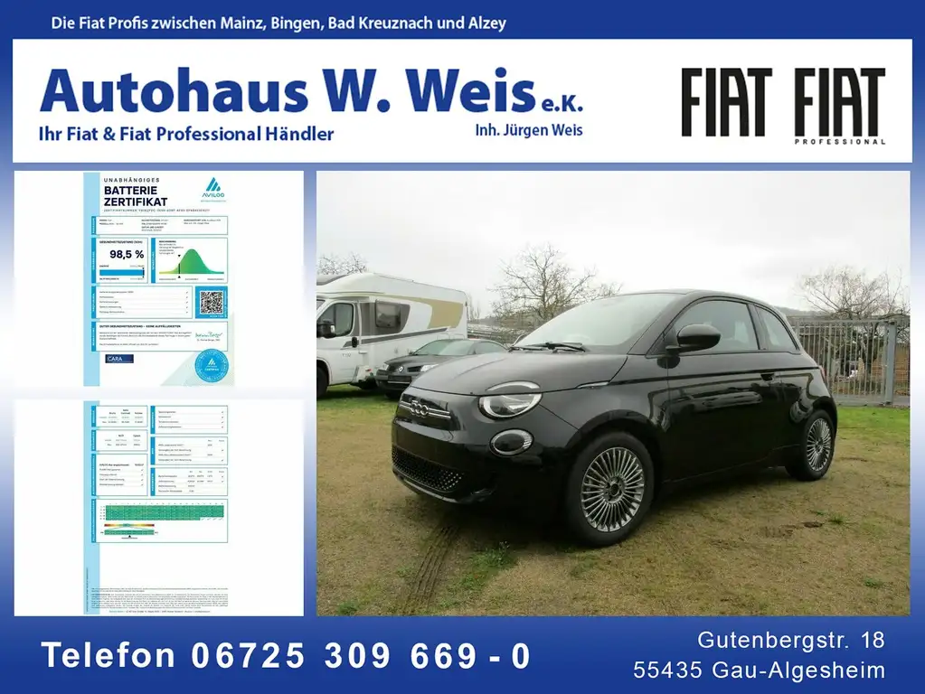 Fiat 500e mit Aviloo Batteriezertifikat !!!